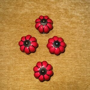 Red ceramic Drawer Pulls  set of four